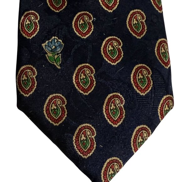 Christian Dior Paisley Pattern Silk Necktie Tie Men's Blue Red Office Classic - Picture 2 of 7